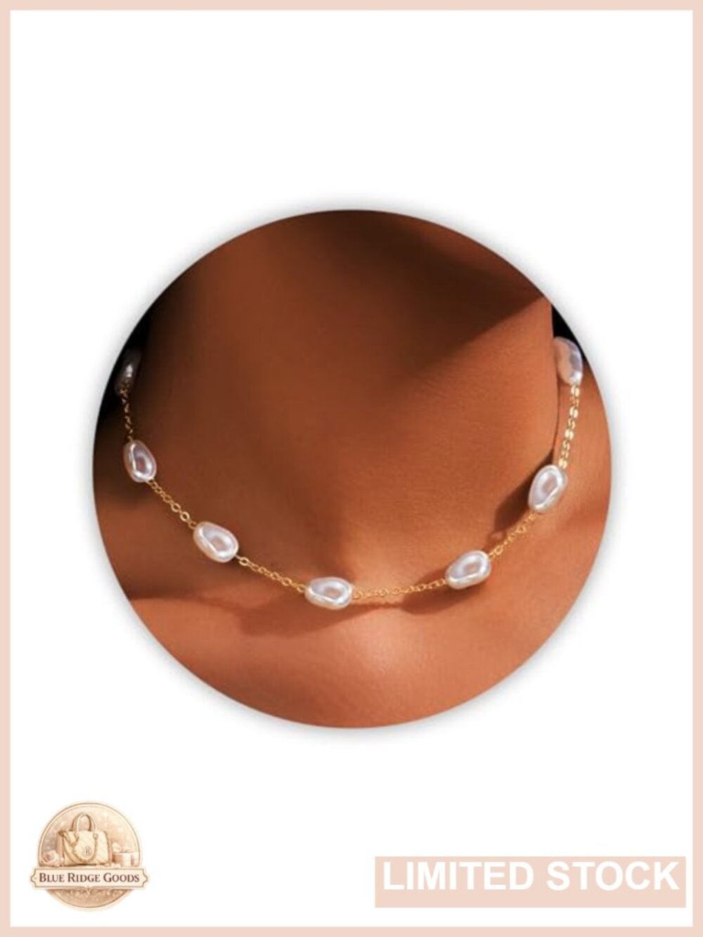Baroque Pearl Choker Necklace 14k Gold Plated Stainless Steel 15 in Adjustable